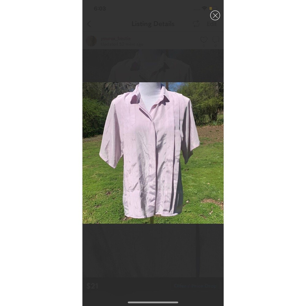 Vintage Silky Blush Lilac Textured Button Up Top Impressions Brand Size 6-8?